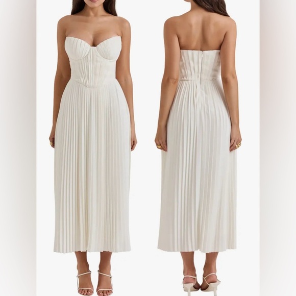 NWOT House of Cb Amorata Strapless Pleated Georgette Cocktail Dress Sz XL - Picture 1 of 9